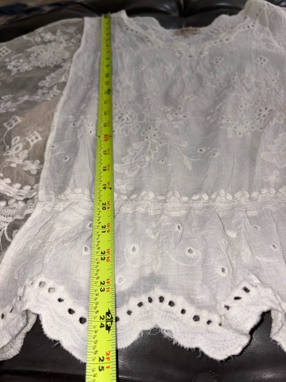 Natura White Lace Embroidered Cotton Top Boho Sheer Floral Size S/M - Picture 6 of 7
